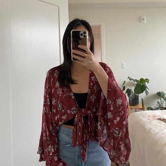 Lucky Brand Front Tie Crop Top Blouse - Picture 1 of 5